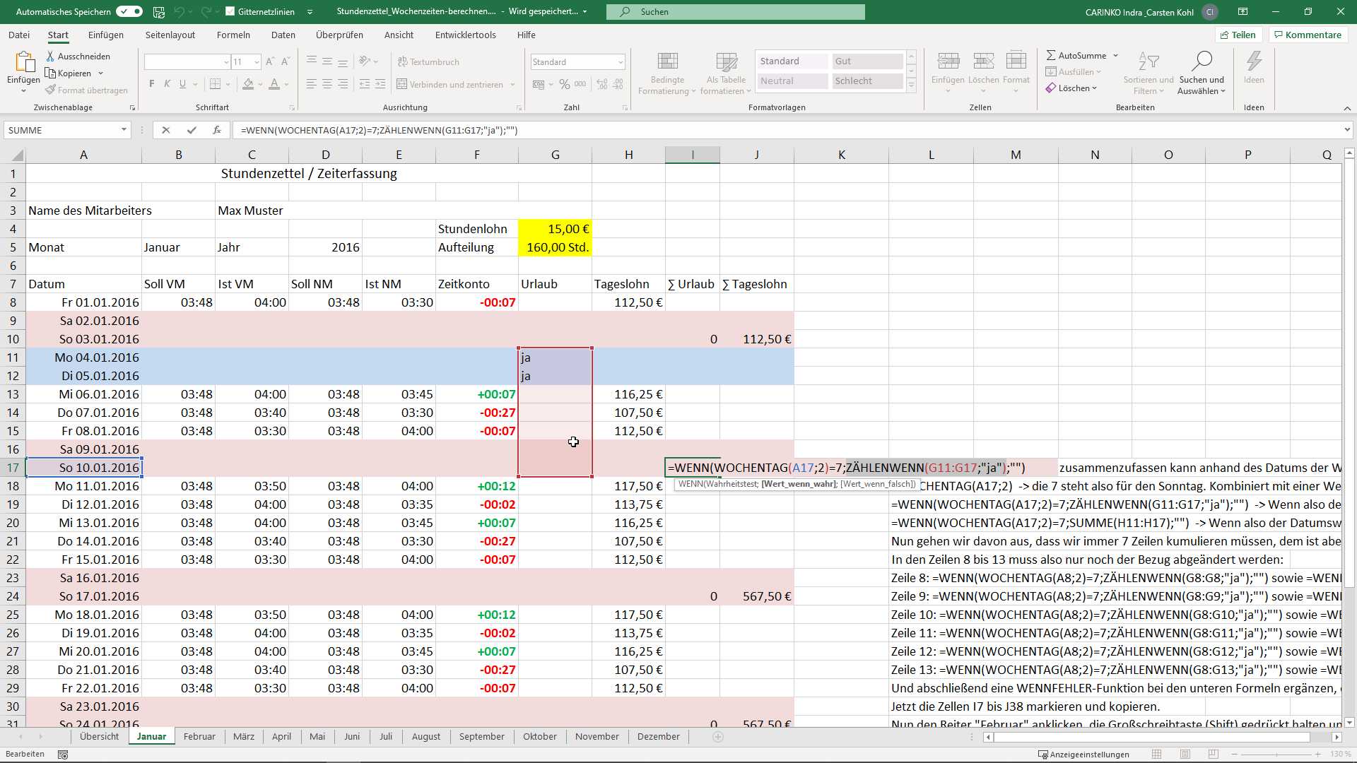 Excel Zeitkartenvorlage kostenlos